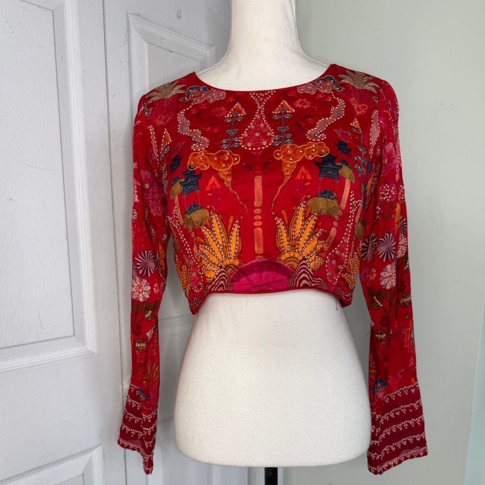 Vintage Bohemian Crop Top with Bead Work and Handmade